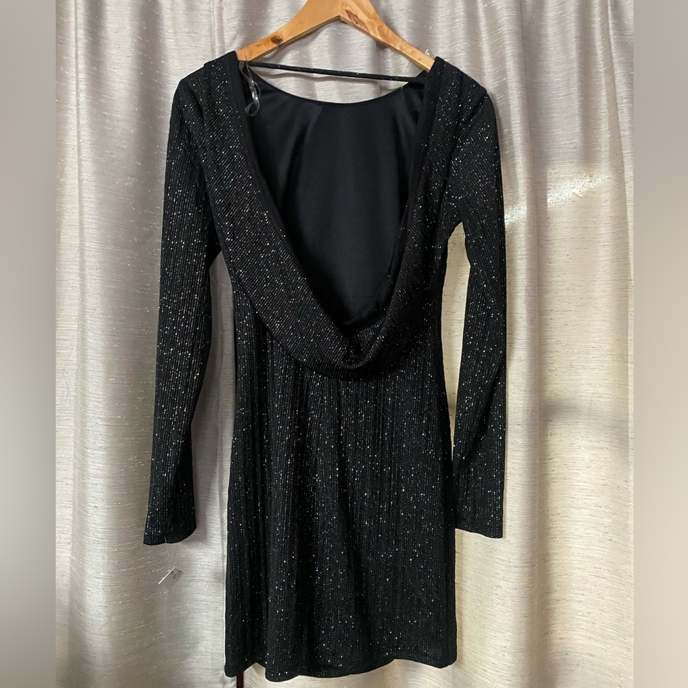 Black sparkle open back dress